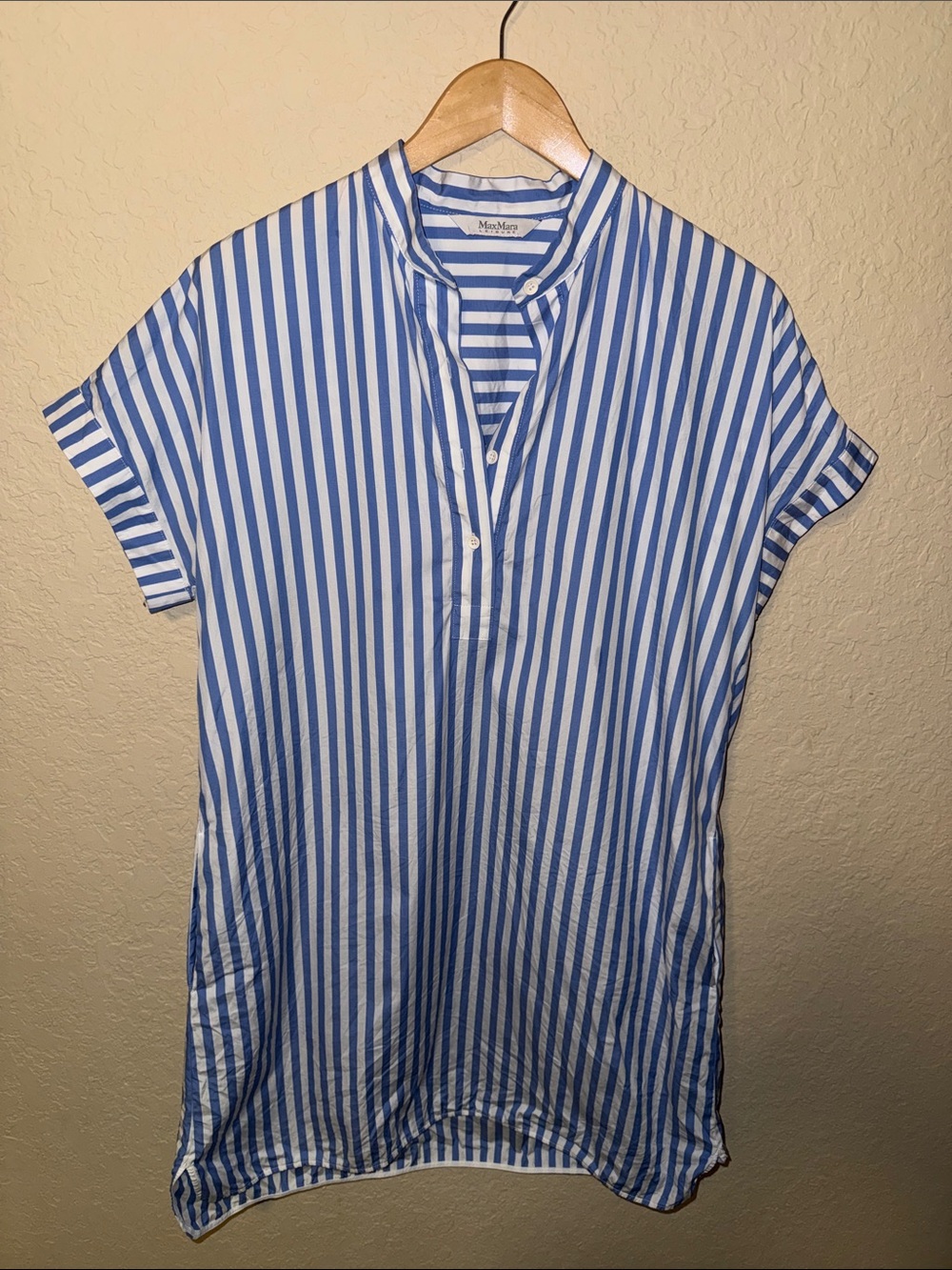 MaxMara Blue and White Striped Button-Up Shirt